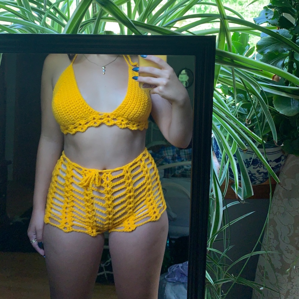 Handmade yellow crochet coverup outfit